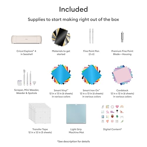 Cricut Explore 4   Smart Cutting Machine  Seashell    Engagement Bundle   Includes Smart Vinyl  Cardstock  Transfer Tape  Iron On HTV  Mat  Pens  Tool Kit  & 30 Images in Design Space App
