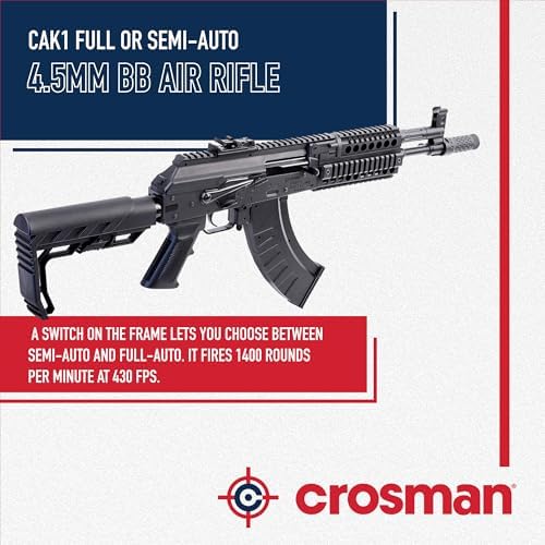 Crosman CAK1 Full Auto CO2 Powered BB Air Rifle with 28 Round Magazine   Selectable Full or Semi Auto  430 FPS  Foldable Stock   Black