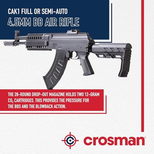 Crosman CAK1 Full Auto CO2 Powered BB Air Rifle with 28 Round Magazine   Selectable Full or Semi Auto  430 FPS  Foldable Stock   Black