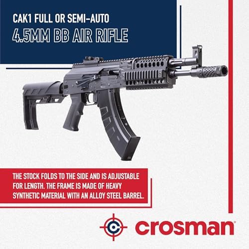 Crosman CAK1 Full Auto CO2 Powered BB Air Rifle with 28 Round Magazine   Selectable Full or Semi Auto  430 FPS  Foldable Stock   Black