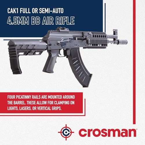Crosman CAK1 Full Auto CO2 Powered BB Air Rifle with 28 Round Magazine   Selectable Full or Semi Auto  430 FPS  Foldable Stock   Black