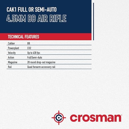 Crosman CAK1 Full Auto CO2 Powered BB Air Rifle with 28 Round Magazine   Selectable Full or Semi Auto  430 FPS  Foldable Stock   Black