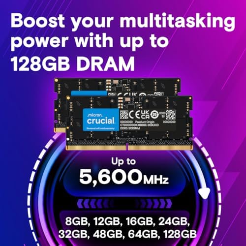 Crucial 16GB DDR5 RAM  4800MHz CL40 Laptop Memory  SODIMM 262 Pin Module  Compatible with 12th Gen Intel Core   CT16G48C40S5