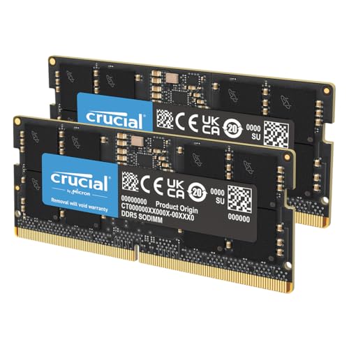 Crucial 32GB DDR5 RAM Kit  2x16GB   5600MHz  or 5200MHz or 4800MHz  Laptop Memory 262 Pin SODIMM  Compatible with Intel Core and AMD Ryzen 7000  Black   CT2K16G56C46S5