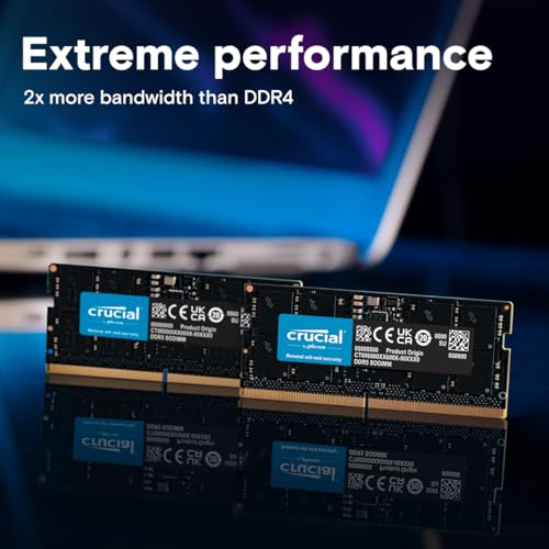 Crucial 32GB DDR5 RAM Kit  2x16GB   5600MHz  or 5200MHz or 4800MHz  Laptop Memory 262 Pin SODIMM  Compatible with Intel Core and AMD Ryzen 7000  Black   CT2K16G56C46S5