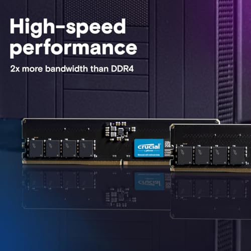 Crucial Memoria de escritorio DDR5 RAM de 64 GB de 5600 MHz (o 5200 MHz o 4800 MHz), UDIMM de 288 pines, compatible con los últimos Intel Core Ultra y AMD Ryzen 8000 y superiores, CT64G56C46U5