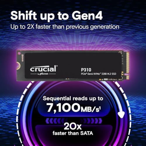 Crucial P310 1TB SSD  PCIe Gen4 NVMe M 2 2280  Up to 7 100MB/s  for Laptop  Desktop  PC   & Handheld Gaming Consoles  Includes Acronis Data Recovery Software  Solid State Drive   CT1000P310SSD801