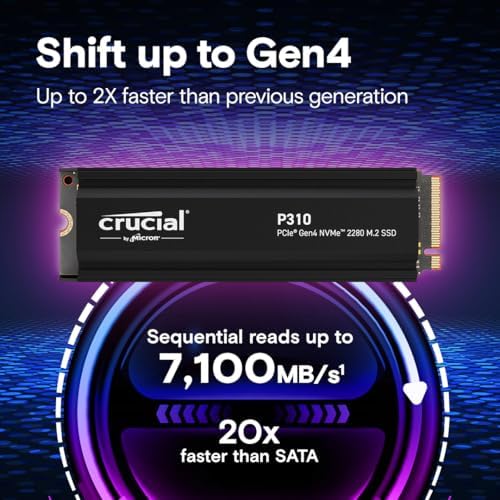 Crucial P310 2280 1TB PCIe Gen4 NVMe Gaming PS5 SSD with Heatsink  Up to 7 100MB/s  PlayStation5  Laptop & Desktop  PC  Compatible  Solid State Drive   CT1000P310SSD5 01
