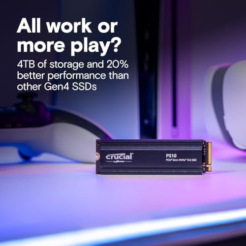 Crucial P310 2280 1TB PCIe Gen4 NVMe Gaming PS5 SSD with Heatsink  Up to 7 100MB/s  PlayStation5  Laptop & Desktop  PC  Compatible  Solid State Drive   CT1000P310SSD5 01
