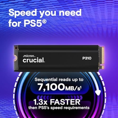 Crucial P310 2280 4TB PCIe Gen4 NVMe Gaming PS5 SSD with Heatsink  Up to 7 100MB/s  PlayStation5  Laptop & Desktop  PC  Compatible  Solid State Drive   CT4000P310SSD5 01