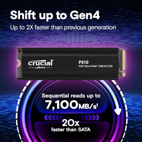 Crucial P310 4TB PCIe Gen4 2280 NVMe M 2 SSD with heatsink Up to 7 100MB/s   with Acronis Offer  Internal Solid State Drive  PC    CT4000P310SSD5 01
