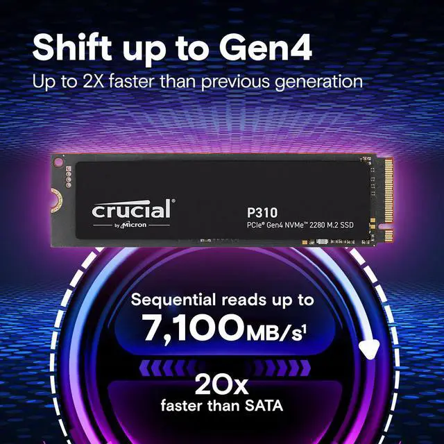 Crucial P310 M 2 2280 1TB PCI Express 4 0 x4 NVMe 3D NAND Internal Solid State Drive Speed Up to 7100 MBps  SSD  CT1000P310SSD8