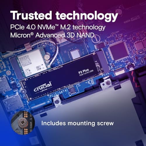 Crucial P3 Plus PCIe Gen4 NVMe 2TB SSD  Up to 5 000MB/s Read  Laptop & Desktop  PC  Compatible  Solid State Drive   CT2000P3SSD8