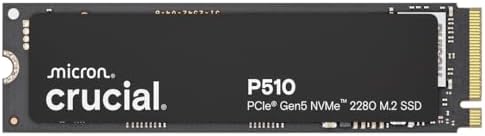Crucial P510 PCIe Gen5 NVMe 2TB SSD  Up to 10 000MB/s  TLC NAND  Laptop & Desktop  PC  Compatible  for Gamers & Creatives  Solid State Drive   CT2000P510SSD8 01