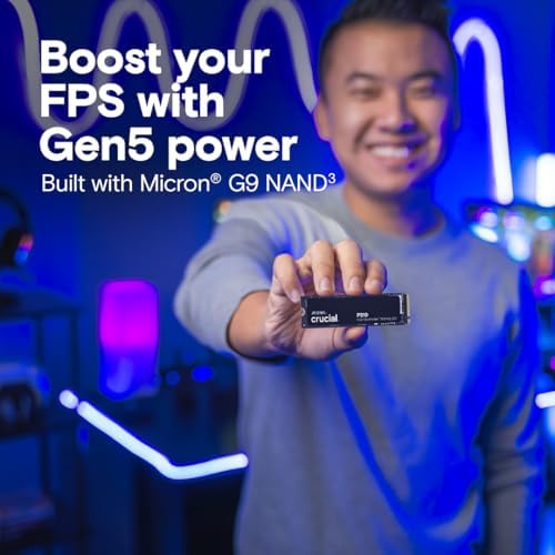 Crucial P510 PCIe Gen5 NVMe 2TB SSD  Up to 10 000MB/s  TLC NAND  Laptop & Desktop  PC  Compatible  for Gamers & Creatives  Solid State Drive   CT2000P510SSD8 01