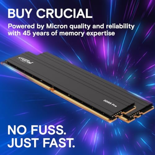 Crucial Pro 32GB DDR5 RAM Kit  2x16GB   6000MHz  or 5600MHz or 5200MHz or 4800MHz  Desktop Memory UDIMM 288 pin  Compatible with 13th Gen Intel Core and AMD Ryzen 7000   CP2K16G60C48U5