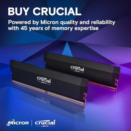 Crucial Pro 32GB DDR5 RAM Kit  2x16GB  CL36 6000MHz  Overclocking Desktop Gaming Memory  Intel XMP 3 0 & AMD Expo Compatible  Black   CP2K16G60C36U5B