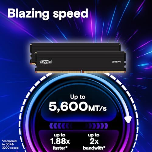 Crucial Pro 64GB DDR5 RAM Kit  2x32GB   5600MHz  or 5200MHz or 4800MHz  Desktop Memory UDIMM 288 pin  Compatible with 13th Gen Intel Core and AMD Ryzen 7000   CP2K32G56C46U5