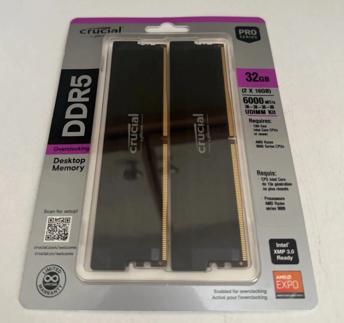 Crucial Pro DDR5 6000 32GB UDIMM Kit Pro Overclocking Gaming Memory   BRAND NEW