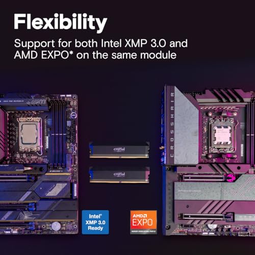 Crucial Pro DDR5 RAM 32GB Kit  2x16GB  6400MHz CL38  Overclocking Desktop Gaming Memory  Intel XMP 3 0 & AMD Expo Compatible   Black CP2K16G64C38U5B