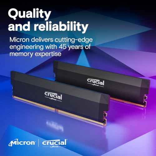 Crucial Pro DDR5 RAM 32GB Kit  2x16GB  6400MHz CL38  Overclocking Desktop Gaming Memory  Intel XMP 3 0 & AMD Expo Compatible   Black CP2K16G64C38U5B