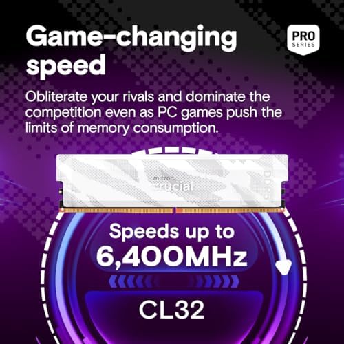 Crucial Pro DDR5 RAM 32GB Kit  2x16GB   6400MHz CL32  Overclocking Desktop Gaming Memory  Intel XMP 3 0 & AMD Expo Compatible  Black   CP2K16G64C32U5B