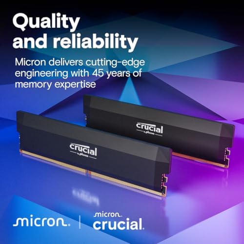 Crucial Pro DDR5 RAM 32GB Kit  2x16GB   6400MHz CL32  Overclocking Desktop Gaming Memory  Intel XMP 3 0 & AMD Expo Compatible  Black   CP2K16G64C32U5B