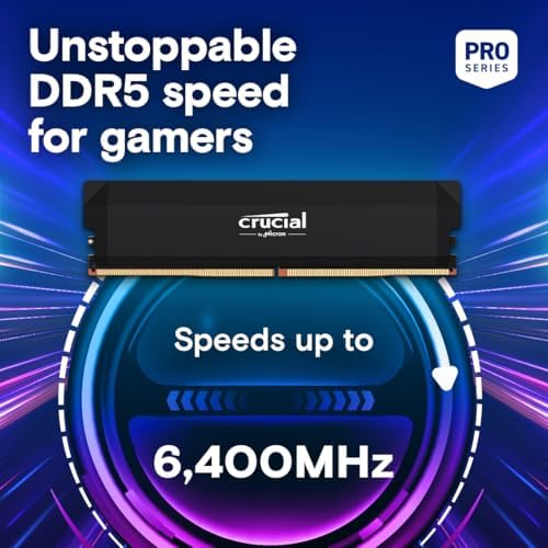 Crucial Pro DDR5 RAM 64GB Kit  2x32GB  6000MHz CL40  Overclocking Desktop Gaming Memory  Intel XMP 3 0 & AMD Expo Compatible   Black CP2K32G60C40U5B