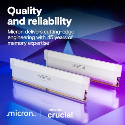 Crucial Pro DDR5 RAM 32GB Kit  2x16GB  6400MHz CL38  Overclocking Desktop Gaming Memory  Intel XMP 3 0 & AMD Expo Compatible   White CP2K16G64C38U5W