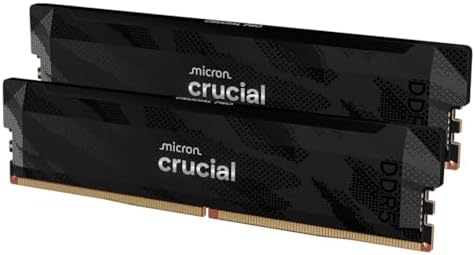 Crucial Pro DDR5 RAM 32 GB Kit (2x16GB), 6400MHz CL32, Memoria de escritorio para overclocking y juegos, Compatible con Intel XMP 3.0 y AMD Expo, Negra - CP2K16G64C32U5B