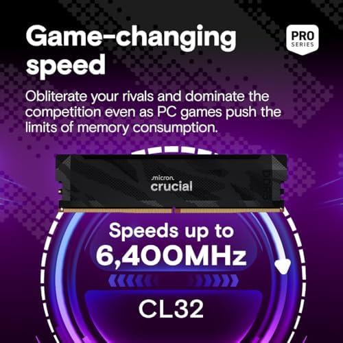 Crucial Pro DDR5 RAM 32GB Kit  2x16GB   6400MHz CL32  Overclocking Desktop Gaming Memory  Intel XMP 3 0 & AMD Expo Compatible  Black   CP2K16G64C32U5B