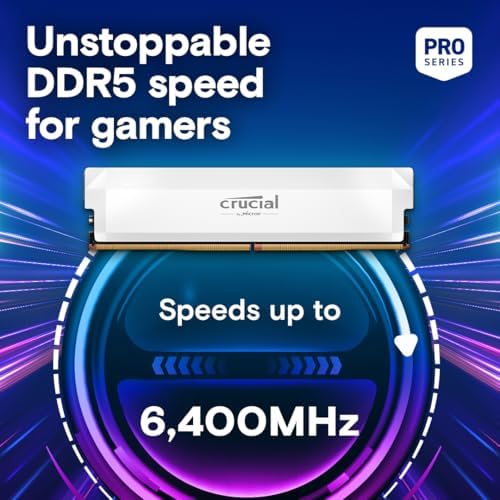 Crucial Pro DDR5 RAM 32GB Kit  2x16GB  6400MHz CL38  Overclocking Desktop Gaming Memory  Intel XMP 3 0 & AMD Expo Compatible   White CP2K16G64C38U5W