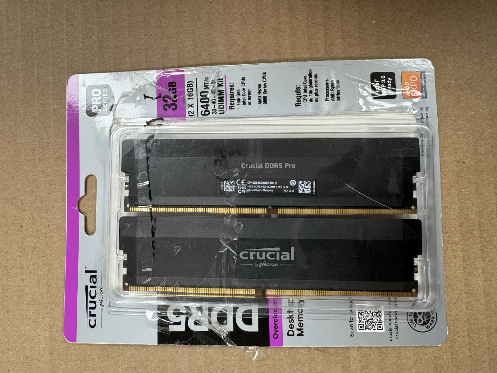 Crucial Pro OC Gaming 32GB  2x16GB DDR5 6400MHz CP2K16G64C38U5B UDIMM Intel XMP