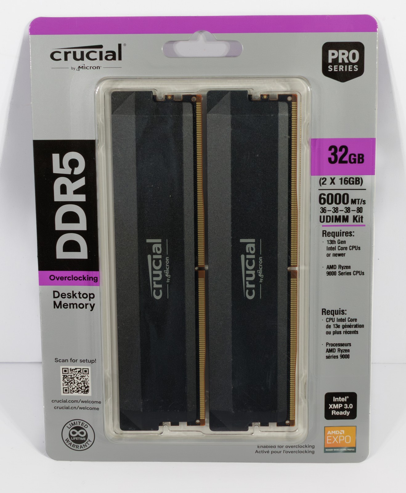 Crucial Pro Series DDR5 32GB 6000MT/s 36 38 38 80 Desktop Memory CP2K16G60C36U5B