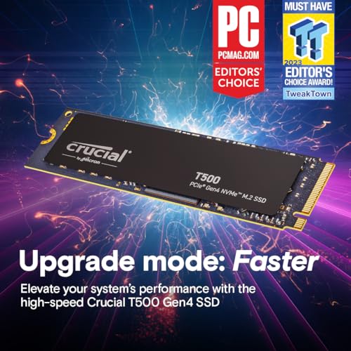Crucial T500 1TB Gen4 NVMe M 2 Internal Gaming SSD  Up to 7300MB/s  Laptop & Desktop Compatible   1mo Adobe CC All Apps   CT1000T500SSD8