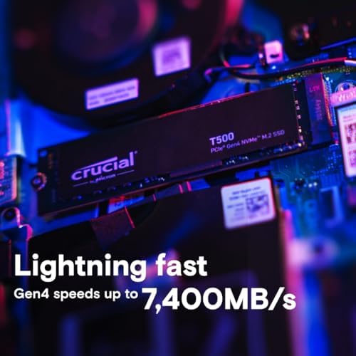 Crucial T500 PCIe Gen4 NVMe 1TB SSD  Up to 7 300MB/s  TLC NAND  Laptop & Desktop  PC  Compatible  for Creatives and Gamers  Solid State Drive  Includes 1Mo Adobe CC   CT1000T500SSD8