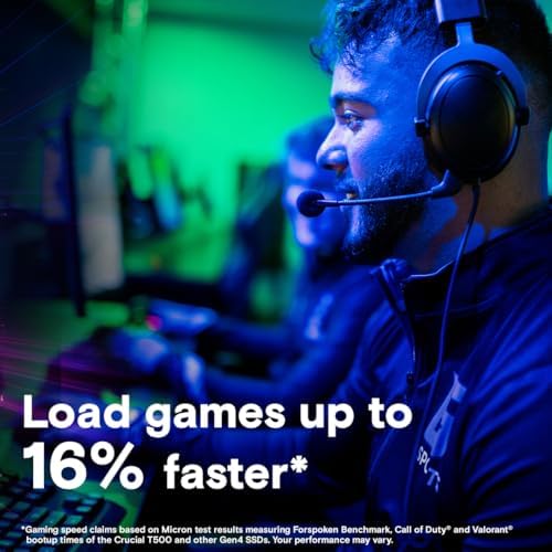 Crucial T500 PCIe Gen4 NVMe 1TB SSD  Up to 7 300MB/s  TLC NAND  Laptop & Desktop  PC  Compatible  for Creatives and Gamers  Solid State Drive  Includes 1Mo Adobe CC   CT1000T500SSD8