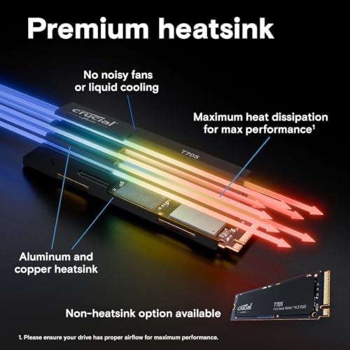 Crucial SSD T705 PCIe Gen5 NVMe de 2 TB, hasta 14,500 MB/s, TLC NAND, compatible con Intel y Ryzen, para juegos duros y almacenamiento de alta velocidad, unidad de estado sólido, incluye 1 Mo Adobe CC - CT2000T705SSD3