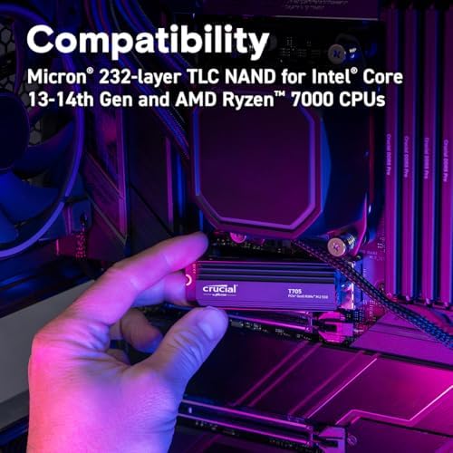 Crucial SSD T705 PCIe Gen5 NVMe de 2 TB, hasta 14,500 MB/s, TLC NAND, compatible con Intel y Ryzen, para juegos duros y almacenamiento de alta velocidad, unidad de estado sólido, incluye 1 Mo Adobe CC - CT2000T705SSD3
