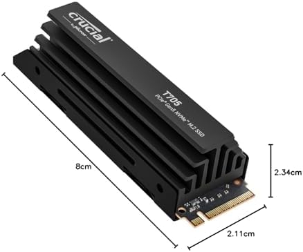 Crucial SSD T705 PCIe Gen5 NVMe de 2 TB, hasta 14,500 MB/s, TLC NAND, compatible con Intel y Ryzen, para juegos duros y almacenamiento de alta velocidad, unidad de estado sólido, incluye 1 Mo Adobe CC - CT2000T705SSD3
