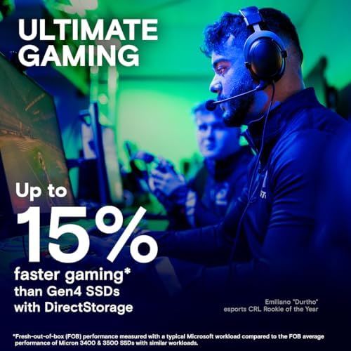 Crucial SSD T705 PCIe Gen5 NVMe de 2 TB, hasta 14,500 MB/s, TLC NAND, compatible con Intel y Ryzen, para juegos duros y almacenamiento de alta velocidad, unidad de estado sólido, incluye 1 Mo Adobe CC - CT2000T705SSD3