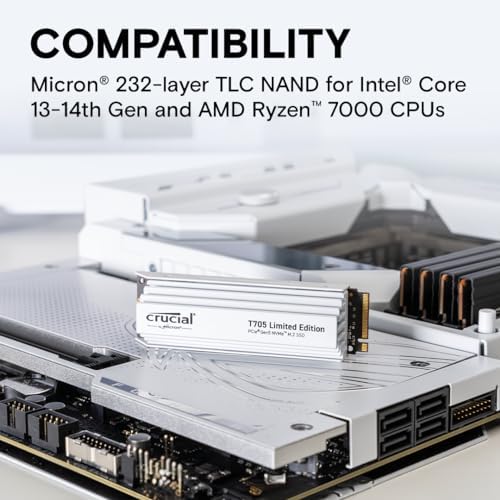 Crucial SSD T705 PCIe Gen5 NVMe de 2 TB, hasta 14,500 MB/s, TLC NAND, compatible con Intel y Ryzen, para juegos duros y almacenamiento de alta velocidad, unidad de estado sólido, incluye 1 Mo Adobe CC - CT2000T705SSD3