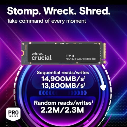 Crucial T710 Gen5 2TB SSD  Up to 14 900MB/s Read Plus DDR5 Pro OC CL32 RAM 32GB Kit  2x16GB   6400MHz CL32  Black   Storage & Memory Bundle