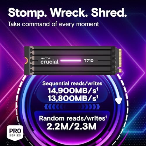 Crucial T710 PCIe Gen5 NVMe 1TB SSD  Up to 14 900 MB/s  Laptop & Desktop Compatible  PC   for Creatives and Hardcore Gamers  Solid State Drive  Includes 1Mo Adobe CC   CT1000T710SSD8 01