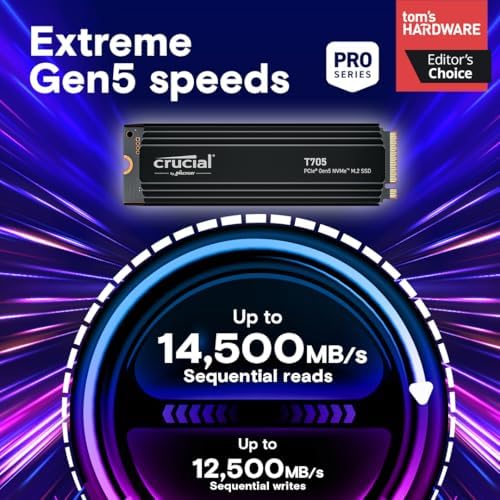 Crucial T710 PCIe Gen5 NVMe 1TB SSD  Up to 14 900 MB/s  Laptop & Desktop Compatible  PC   for Creatives and Hardcore Gamers  Solid State Drive  Includes 1Mo Adobe CC   CT1000T710SSD8 01