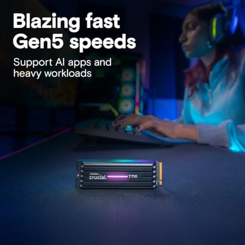 Crucial T710 PCIe Gen5 NVMe 1TB SSD   Heatsink  Up to 14 900 MB/s  Laptop & Desktop Compatible  PC   for Creatives and Hardcore Gamers  Solid State Drive  Includes 1Mo Adobe CC   CT1000T710SSD5 01