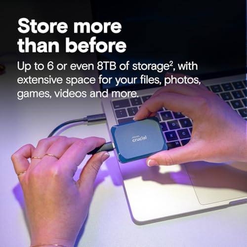 Crucial X10 SSD portátil de 8 TB, hasta 2,100 MB/s, USB 3.2 USB-C, unidad externa de estado sólido, compatible con Windows, Mac y Android, almacenamiento duradero para juegos, fotos y archivos, azul