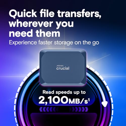 Crucial X10 SSD portátil de 8 TB, hasta 2,100 MB/s, USB 3.2 USB-C, unidad externa de estado sólido, compatible con Windows, Mac y Android, almacenamiento duradero para juegos, fotos y archivos, azul