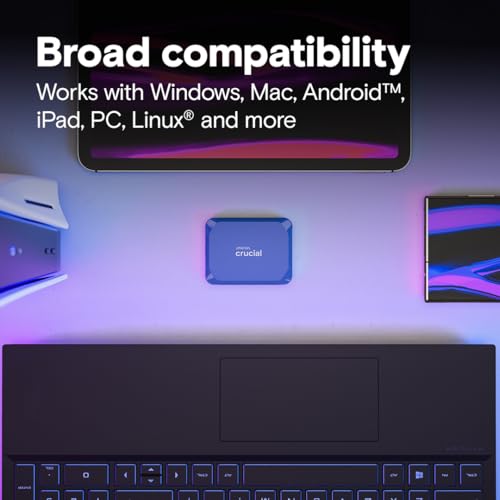 Crucial X10 SSD portátil de 8 TB, hasta 2,100 MB/s, USB 3.2 USB-C, unidad externa de estado sólido, compatible con Windows, Mac y Android, almacenamiento duradero para juegos, fotos y archivos, azul