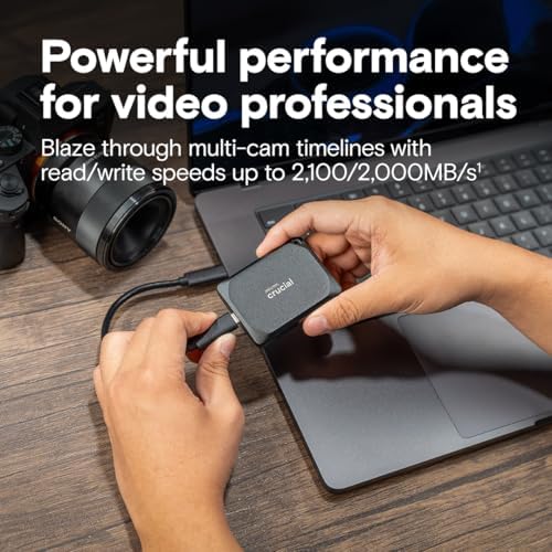 Crucial X10 Pro 2TB Portable SSD  Up to 2100MB/s Read  2000MB/s Write  USB 3 2 USB C  External Solid State Drive  Durable Storage for PC & Mac  for Professional Creators  Black    CT2000X10PROSSD902